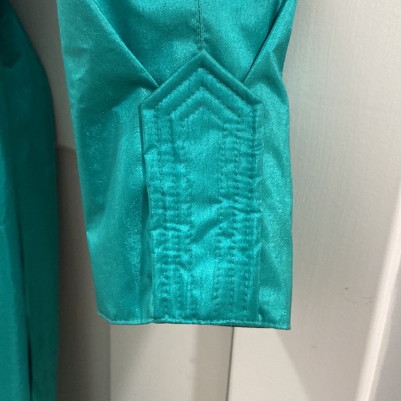 Vintage British Mist Trench Rain Coat Teal Green Long Jacket Size 3/4 petite EUC - Picture 8 of 16